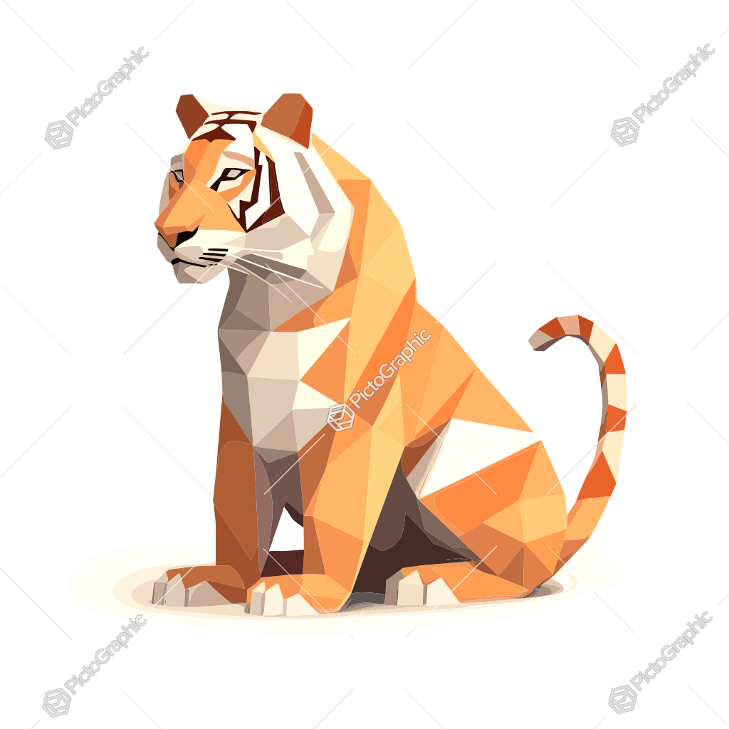 A polygonal, stylized image of a sitting tiger.