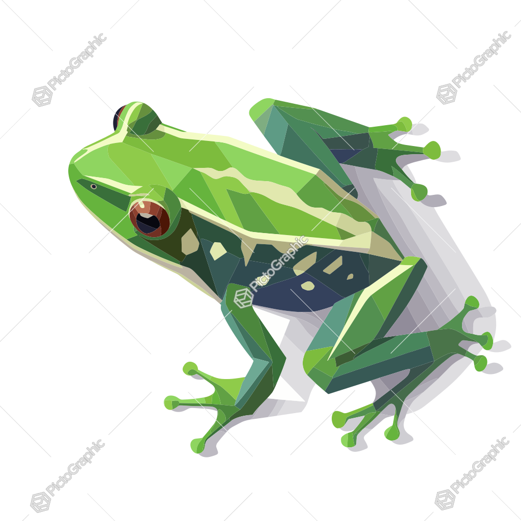 Stylized geometric illustration of a green frog.