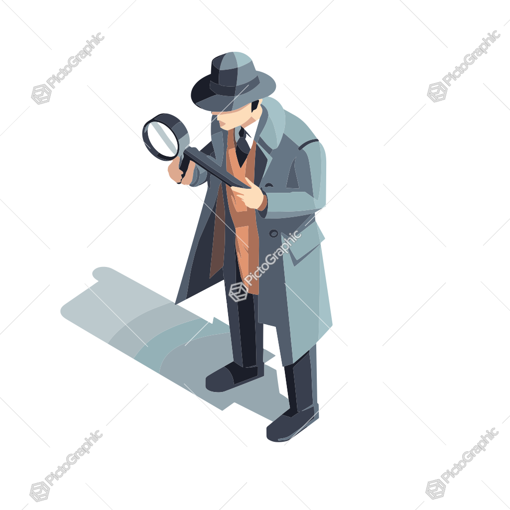 A stylized detective holding a magnifying glass.