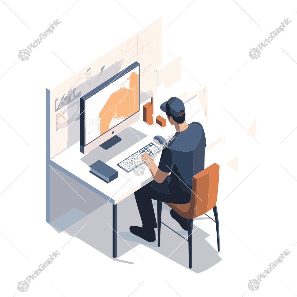 A person is working on architectural plans on a computer at a desk.