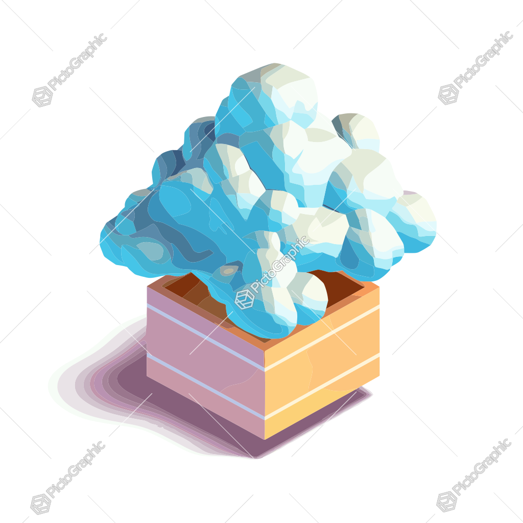 A cartoon-like blue cloud on a striped box.