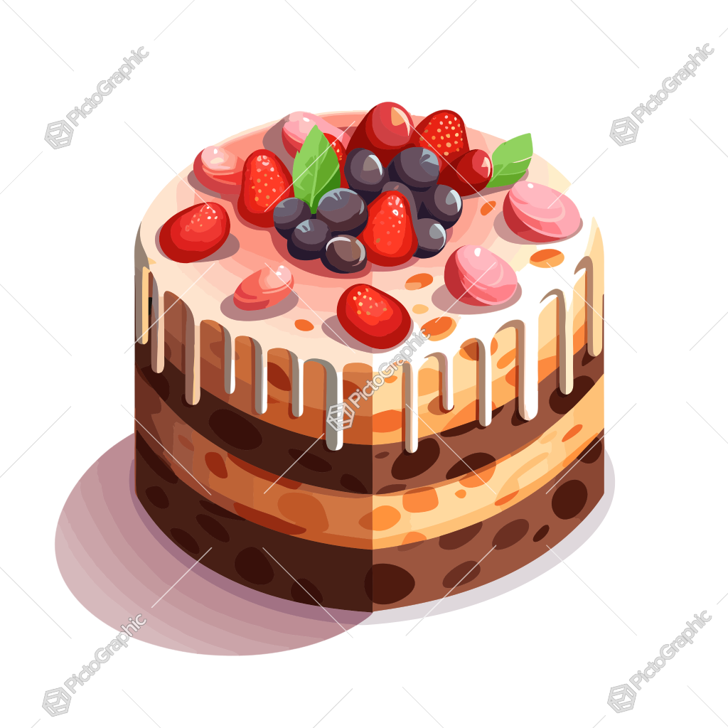 The image is a colorful illustration of a decorated cake.