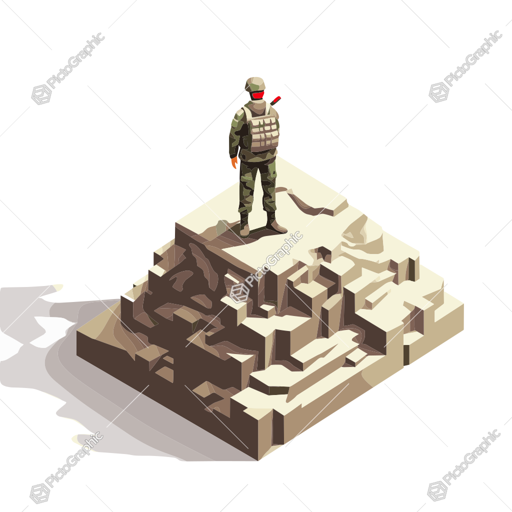 A soldier standing on top of a pyramid-like formation