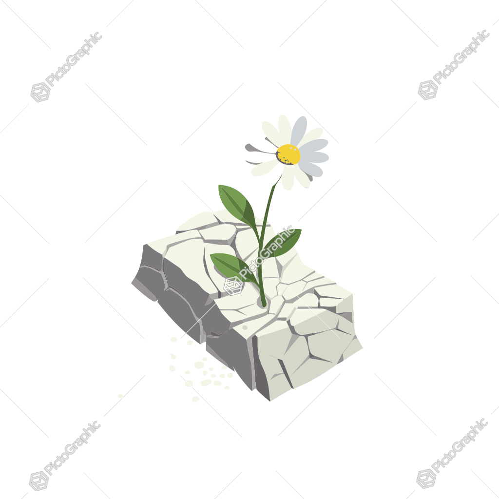 A daisy growing through a cracked rock.