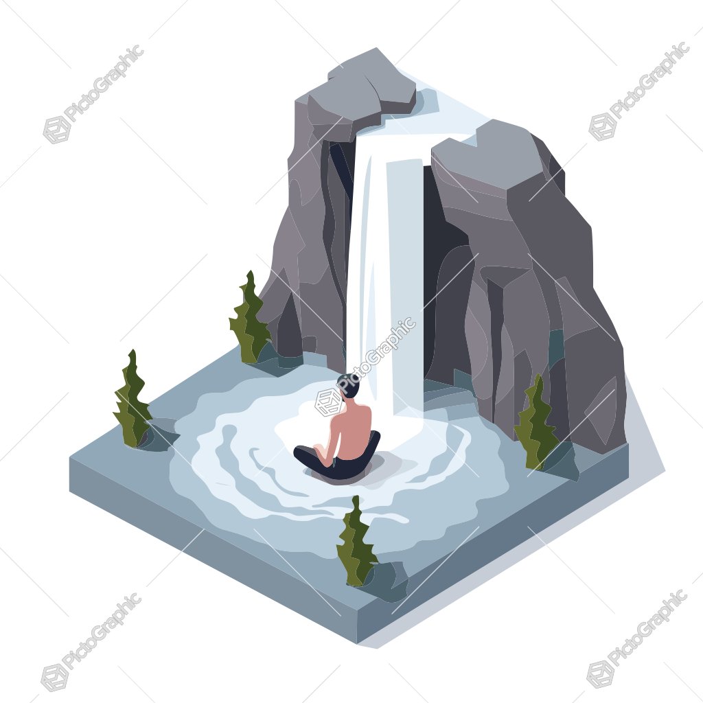 A person meditating by a waterfall.