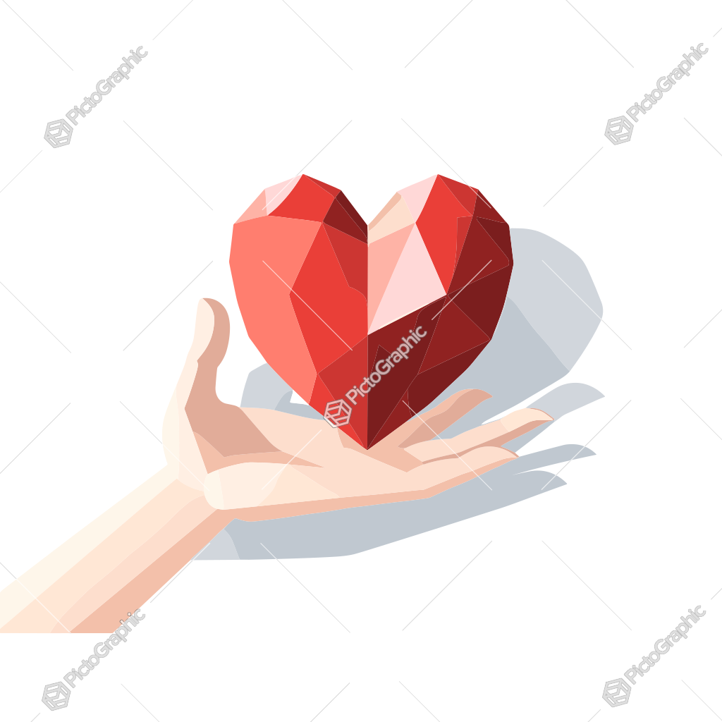 A hand holding a stylized geometric heart.