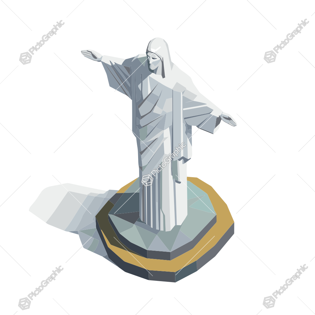 Stylized low-poly illustration of Christ the Redeemer statue.