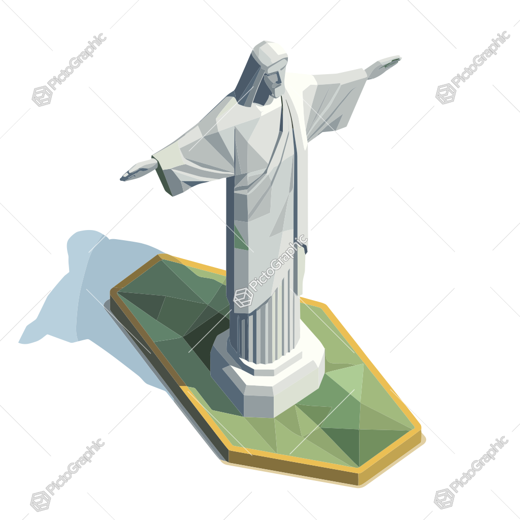 Stylized illustration of Christ the Redeemer statue in low-poly art style