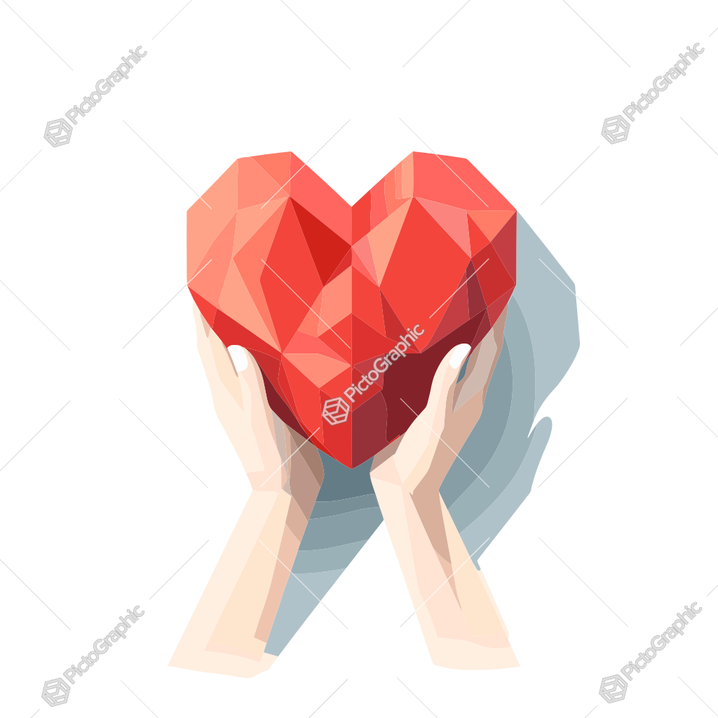 A pair of hands holding a geometric heart.