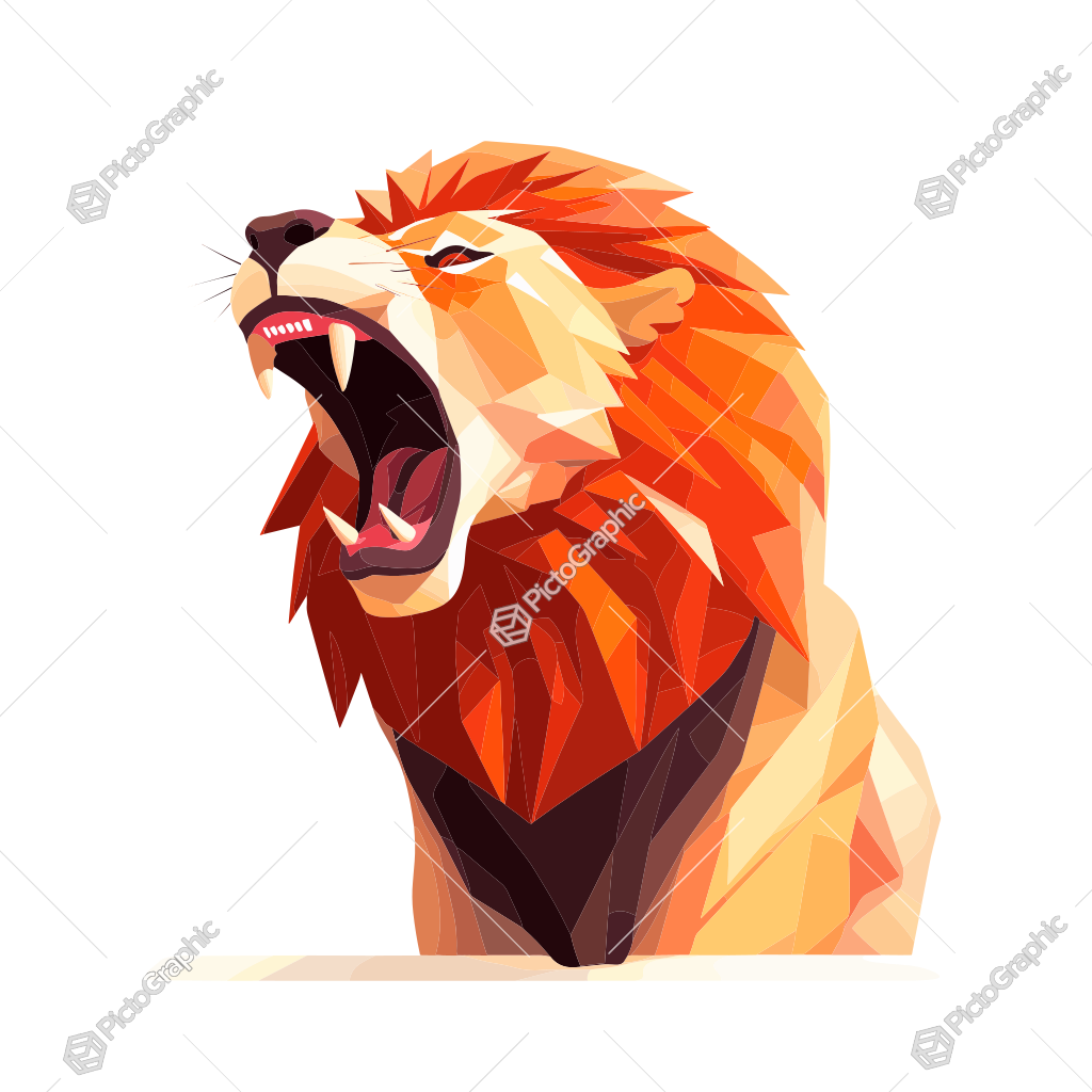 A low-poly illustration of a roaring lion.