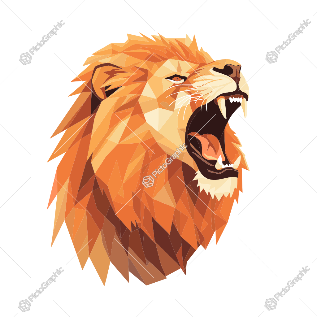 A low-polygon digital artwork of a roaring lion.