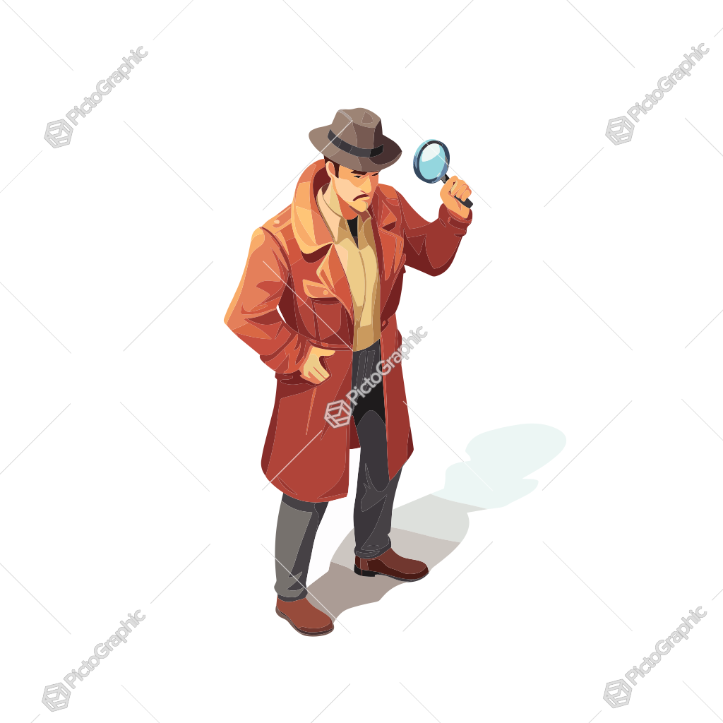 Illustration of a classic detective holding a magnifying glass.