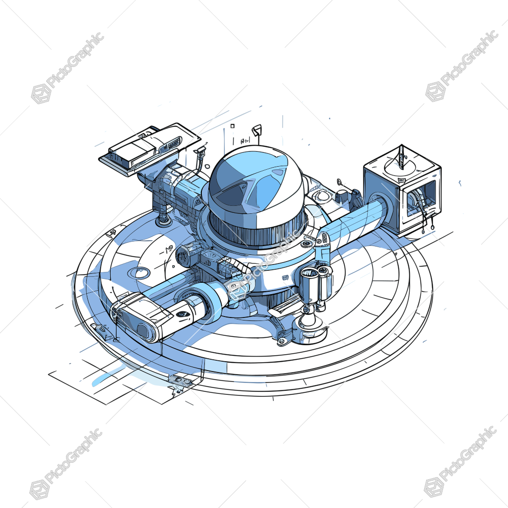 A technical drawing of a futuristic robotic device.