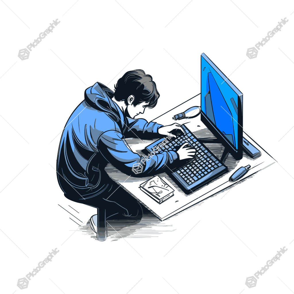 A person working on a computer at a desk.