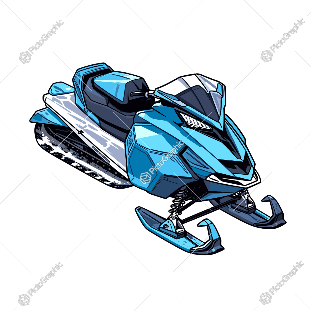 A blue and black illustrated snowmobile.