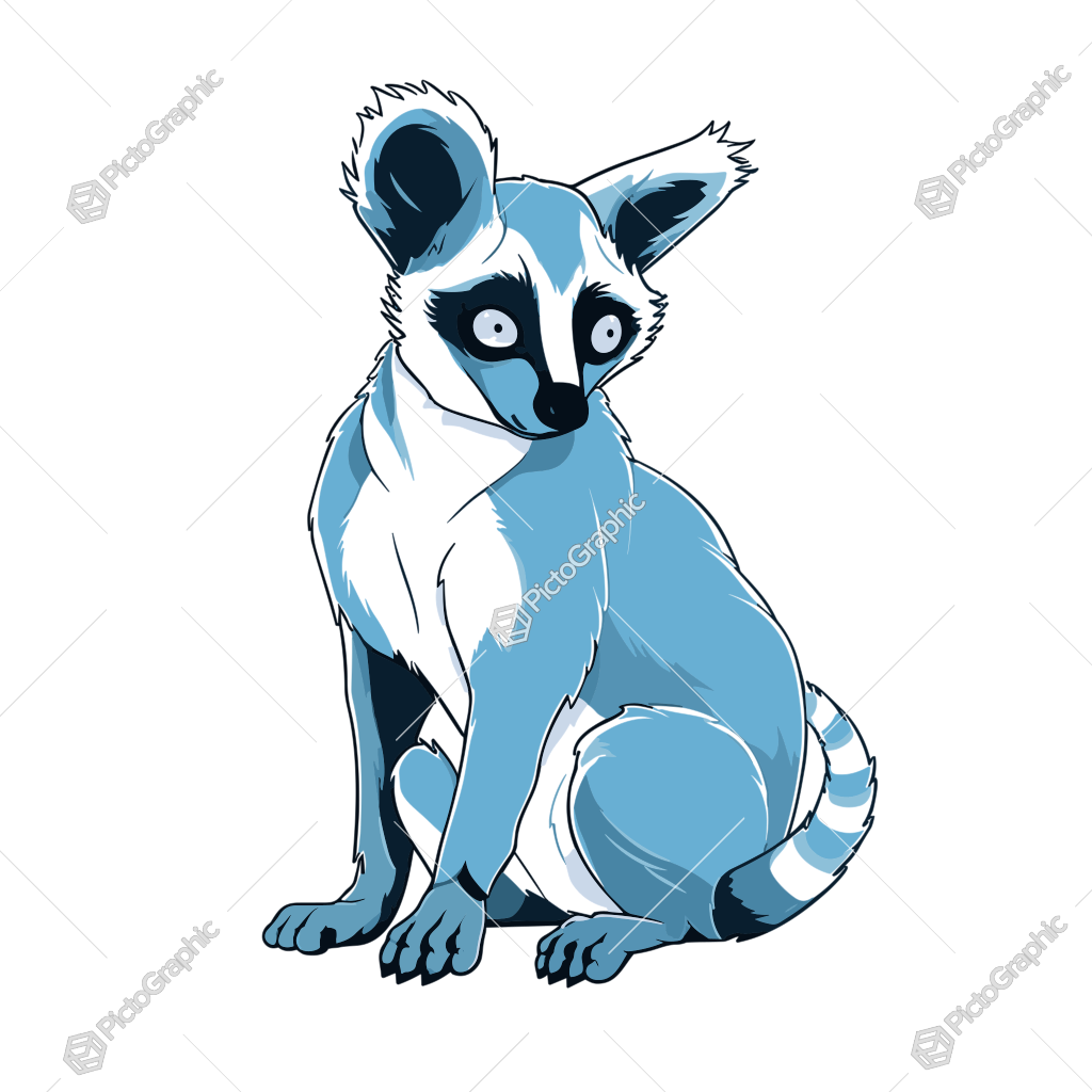 A cartoon illustration of a blue lemur.