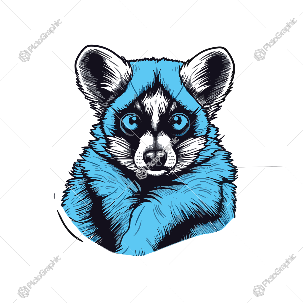 Illustration of a blue and black stylized raccoon.