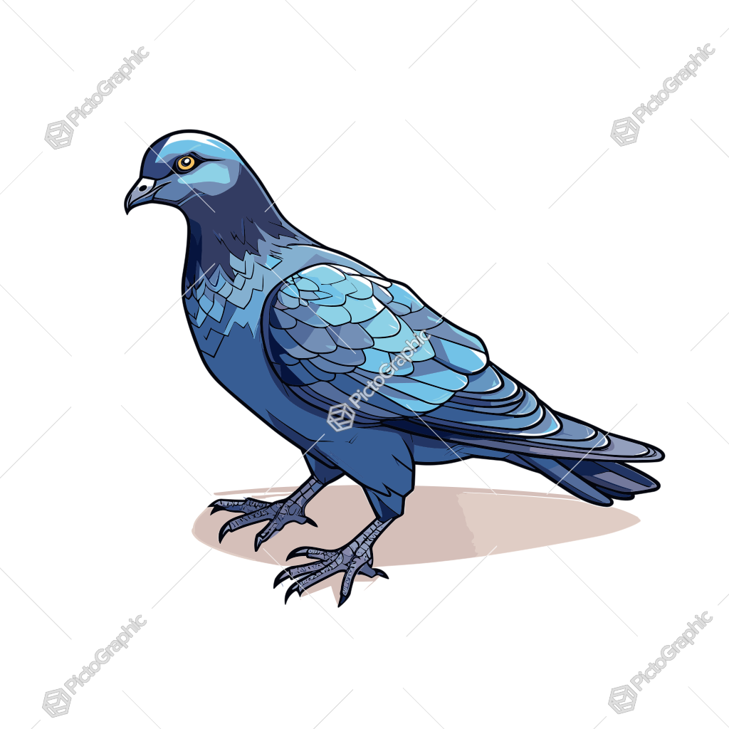 An illustrated pigeon with blue plumage.