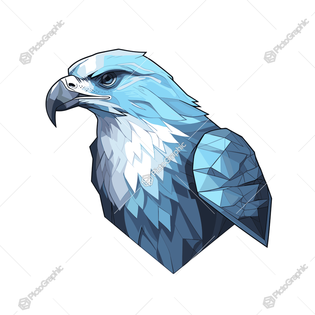 Illustration of a geometric blue eagle head.