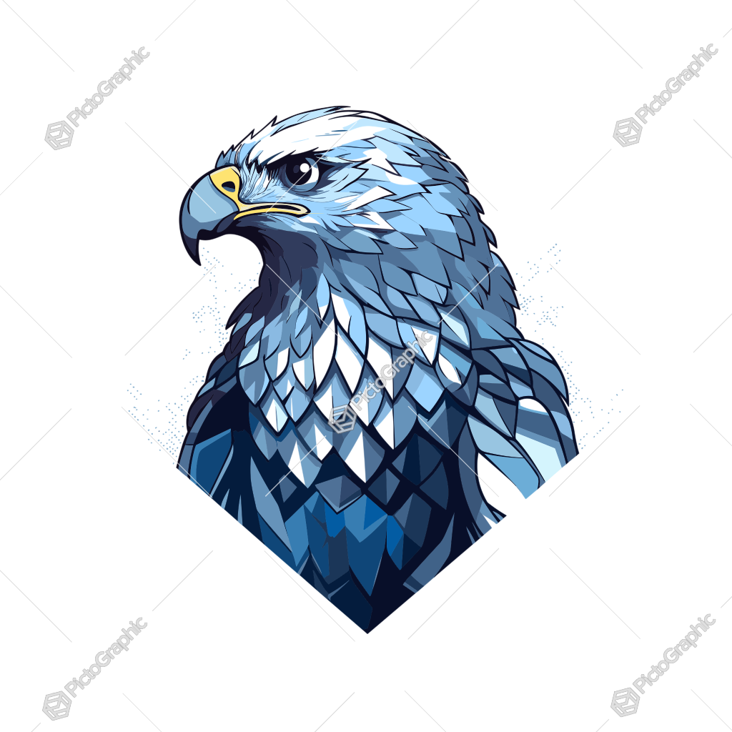 A stylized blue illustration of an eagle's head.