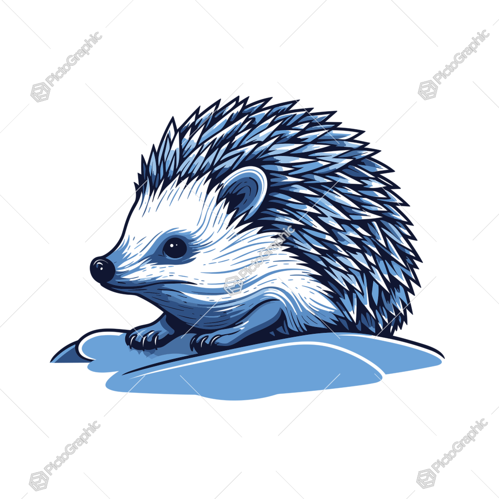 This is a stylized illustration of a blue and white hedgehog.