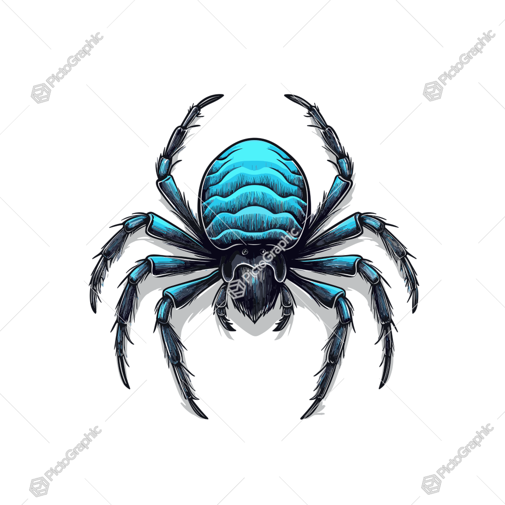 A stylized, artistically rendered blue and black spider.