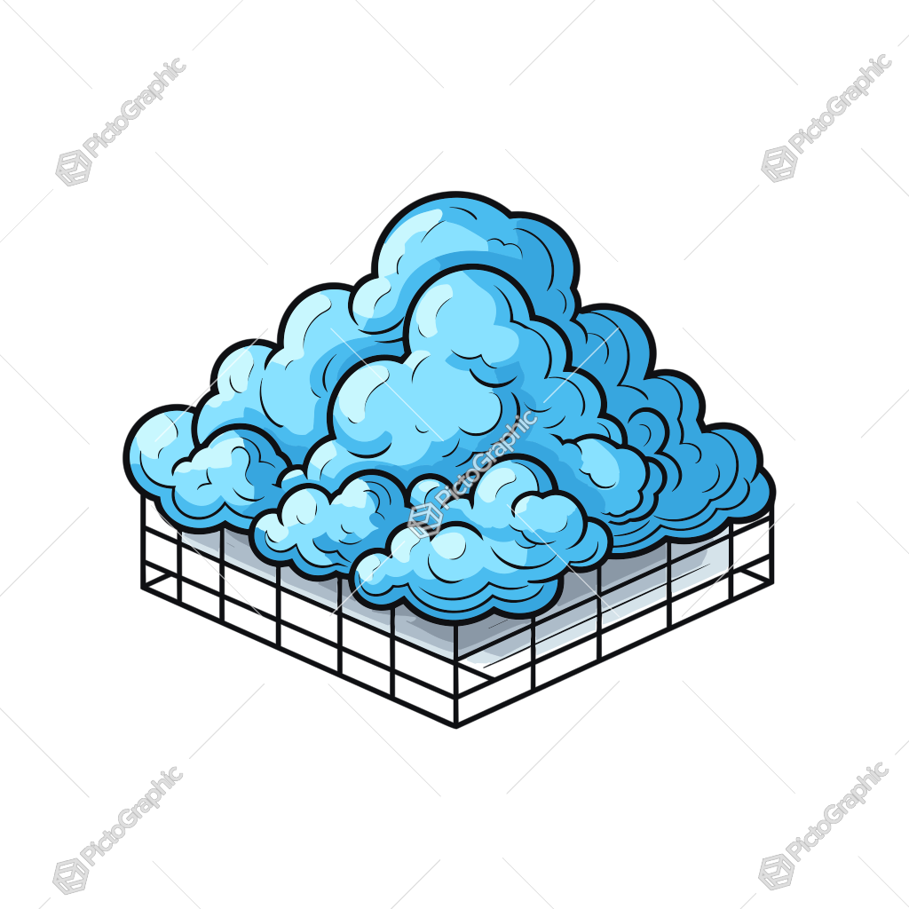 Stylized blue cloud emerging from a pixelated grid