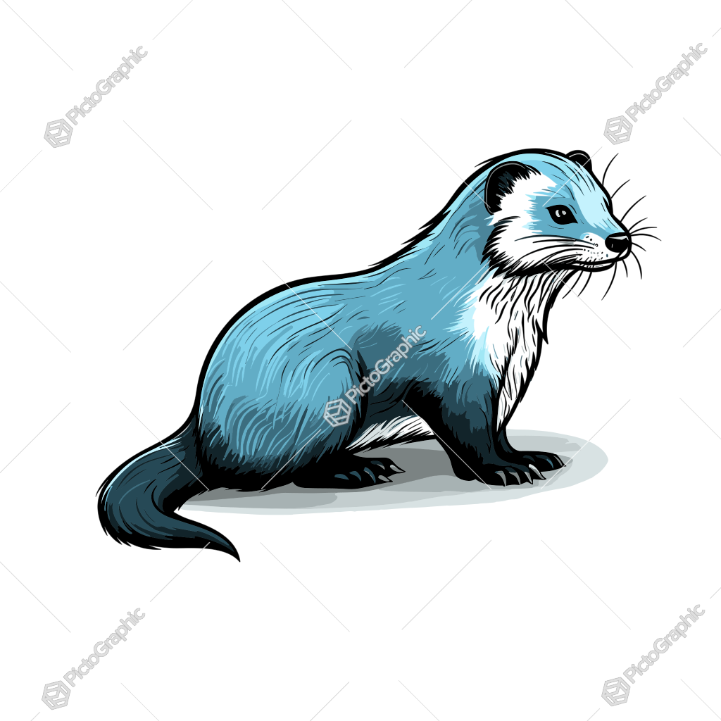 The image is a stylized illustration of a blue-colored ferret.