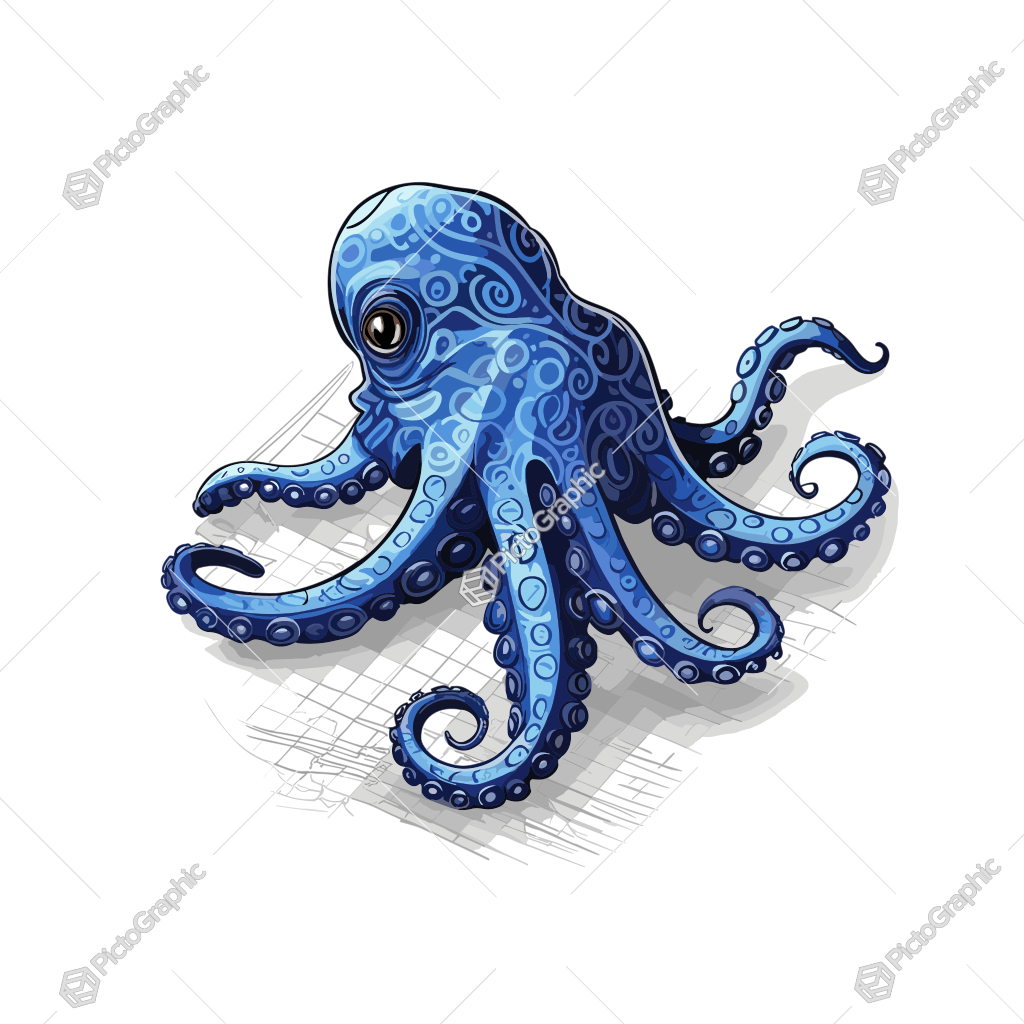 An illustrated blue octopus with patterned tentacles.