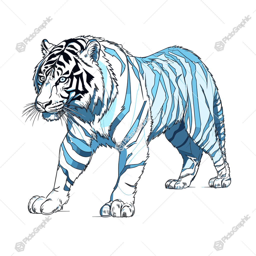 Stylized blue tiger illustration.