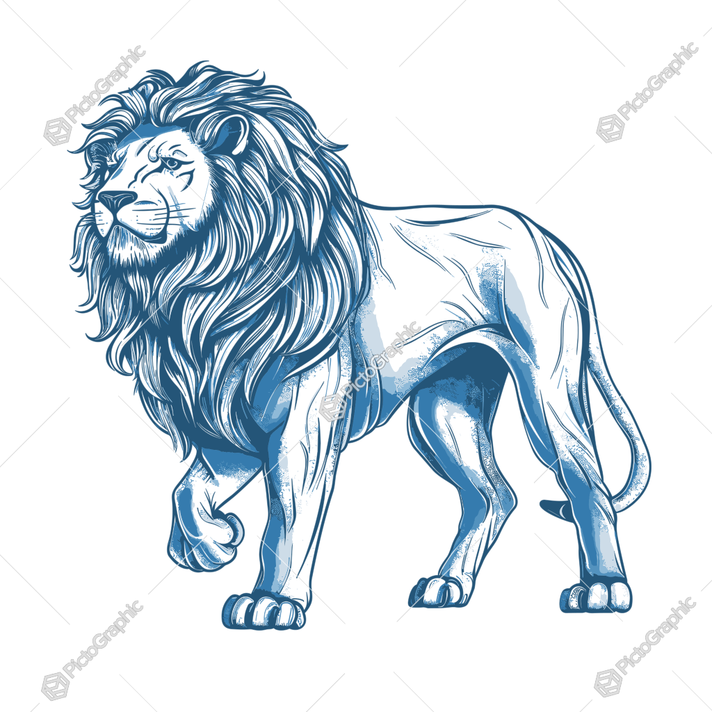 A detailed illustration of a blue lion.