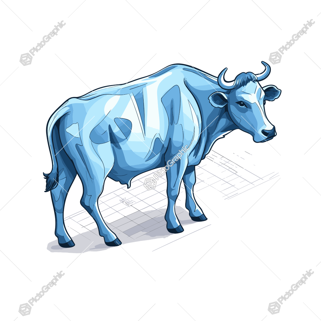 Illustration of a transparent, blue cow made to look like glass.