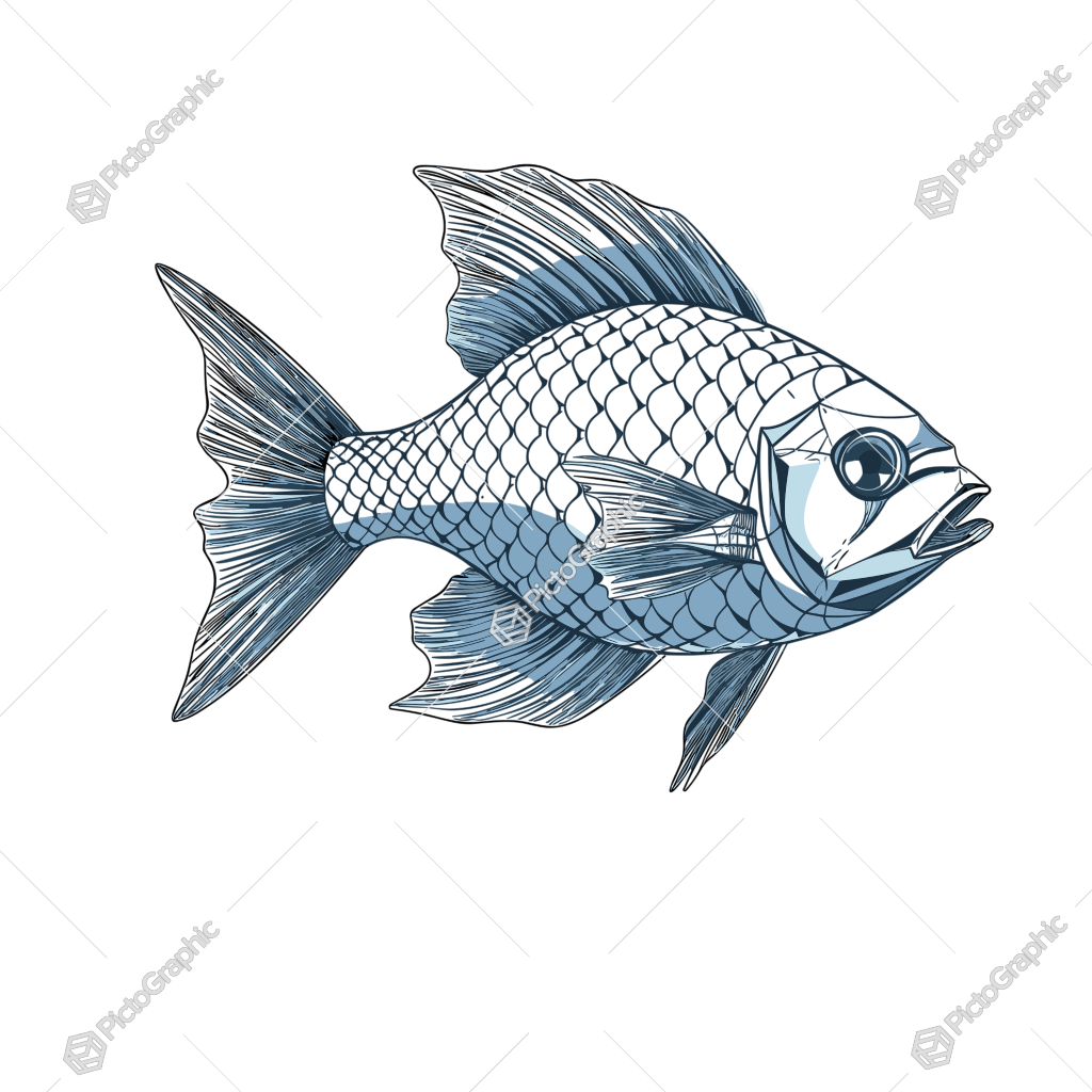 A blue illustrated fish.