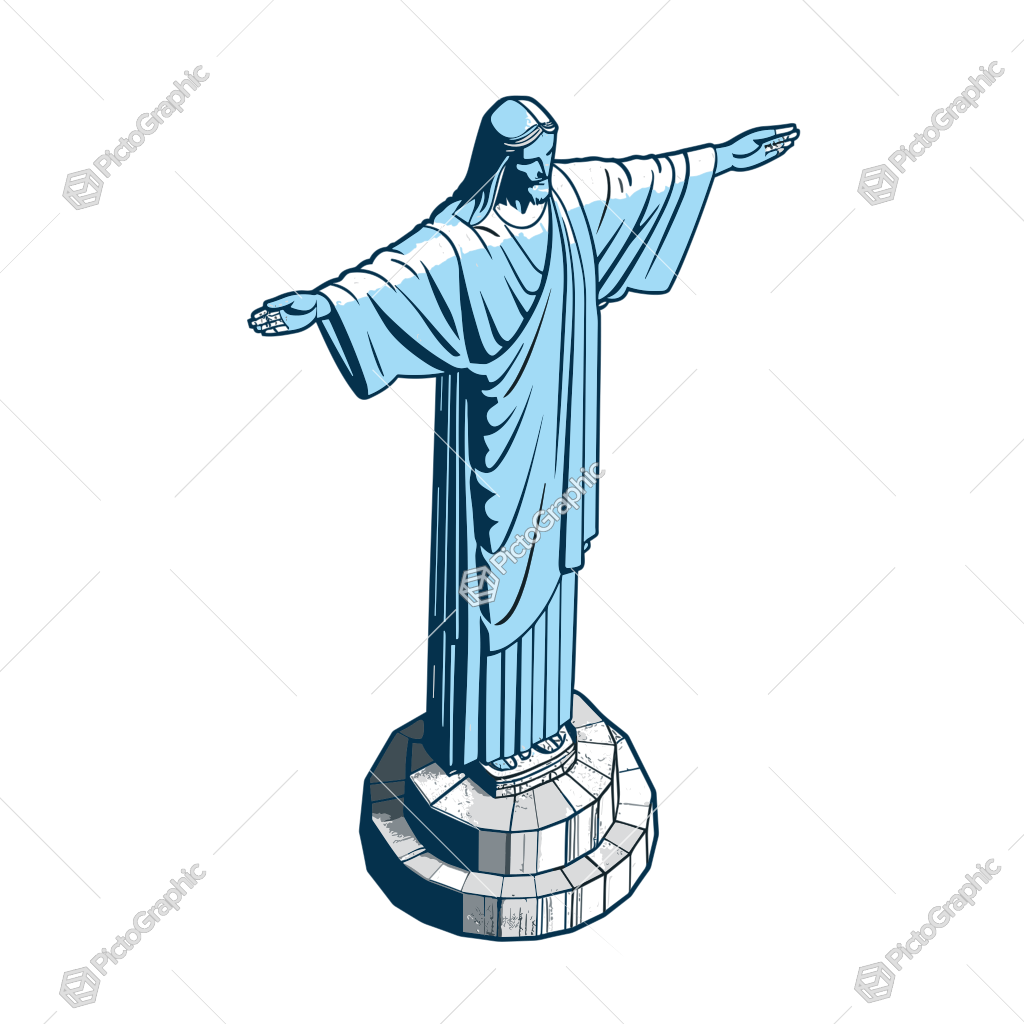 Illustration of a Christ the Redeemer-like statue with outstretched arms