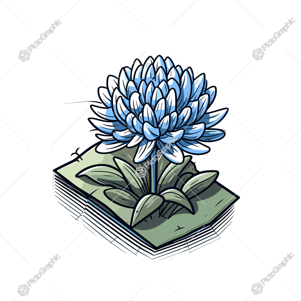 A blue flower growing from an open book.