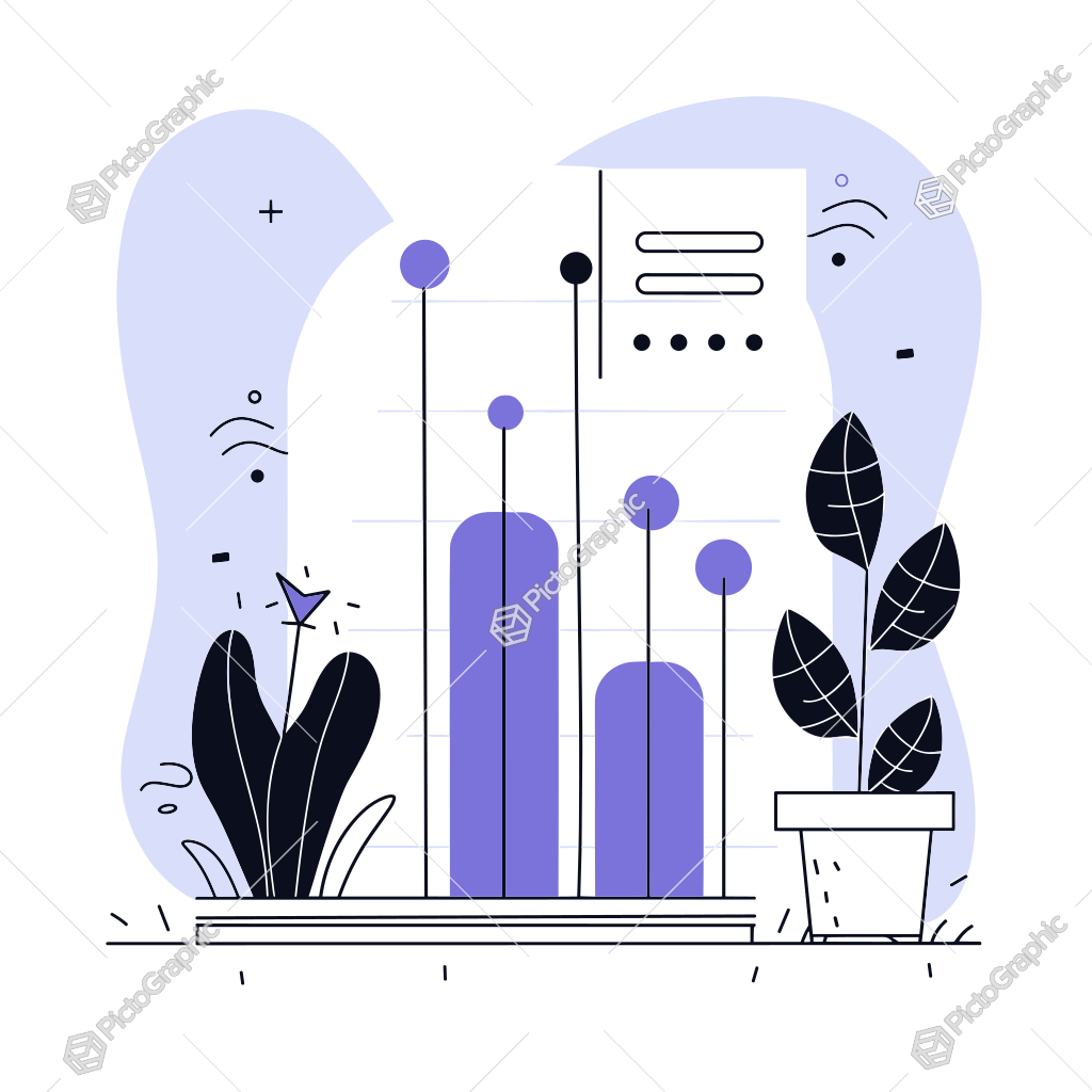 Stylized bar chart with plants.