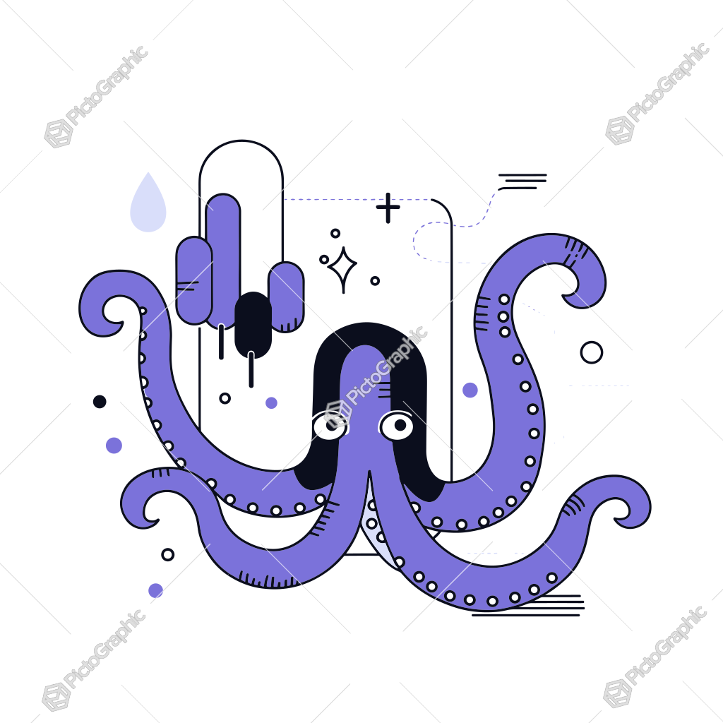 A cartoon octopus with geometric decorations in a simple art style.