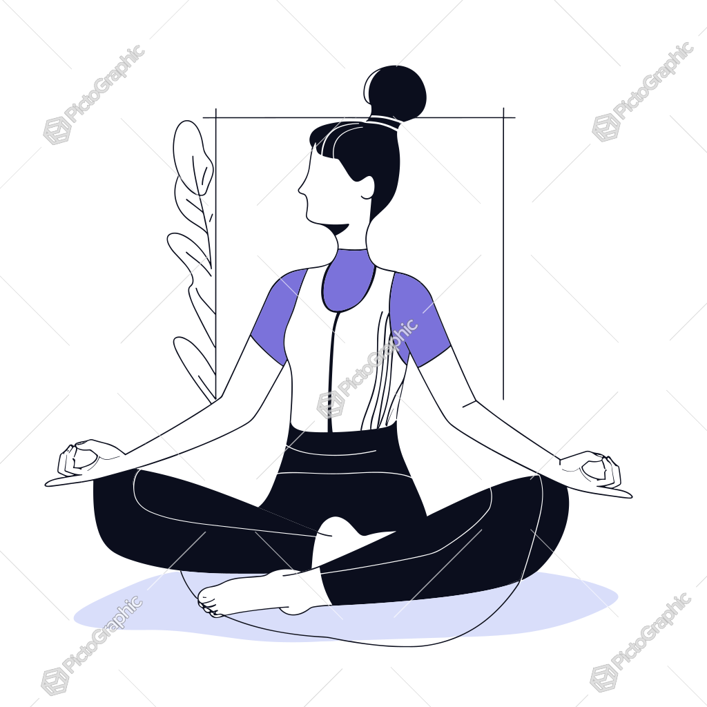 A stylized illustration of a person meditating in the lotus position.
