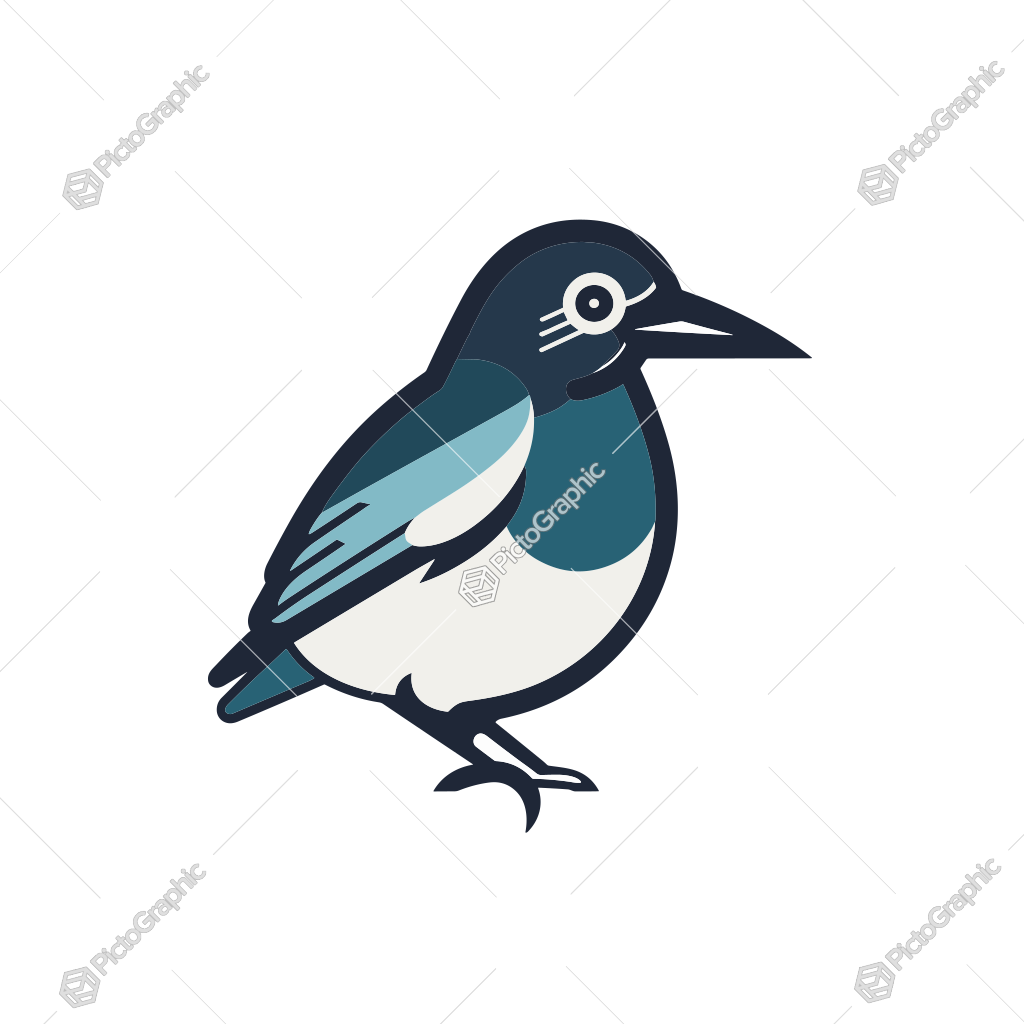 The image contains a cartoonish illustration of a blue bird.