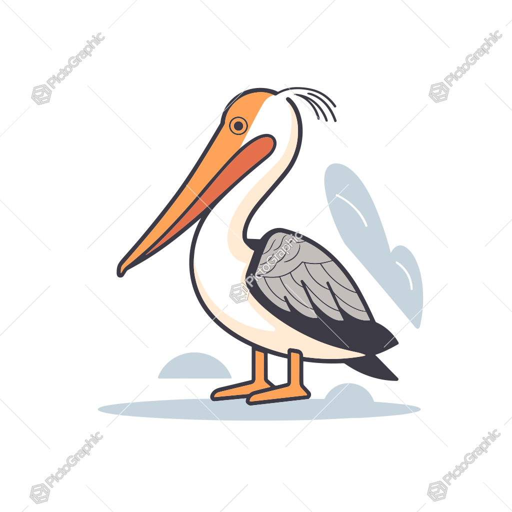 A stylized cartoon pelican.