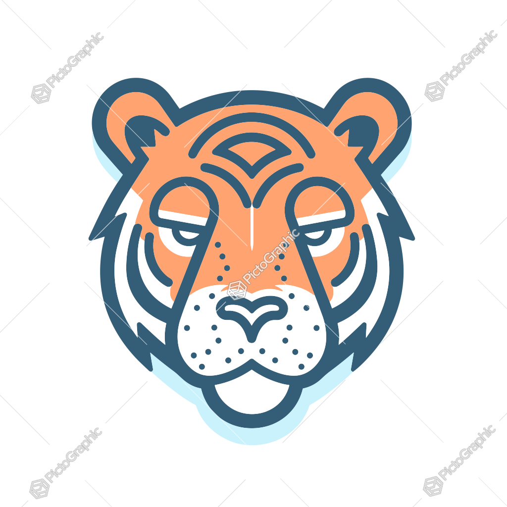 A stylized illustration of a tiger's face.
