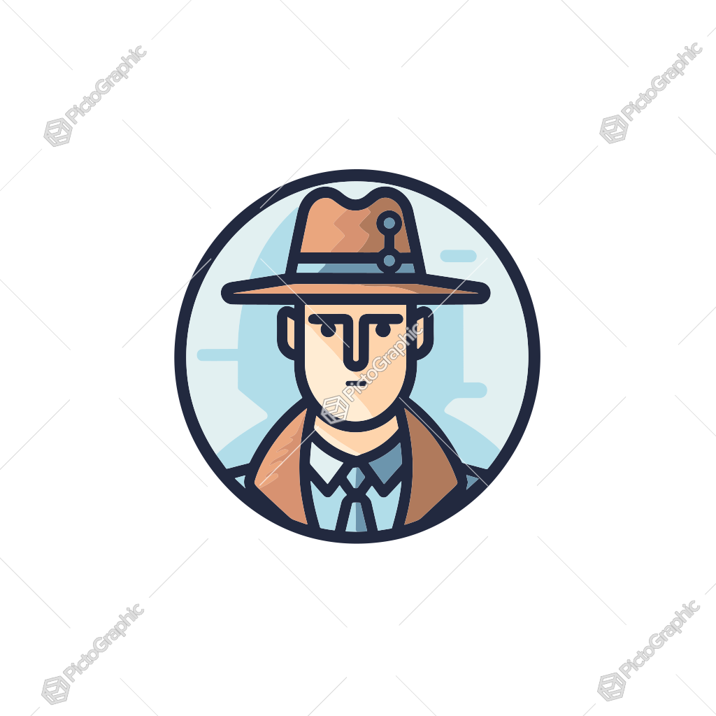 A styled illustration of a man dressed as a detective.