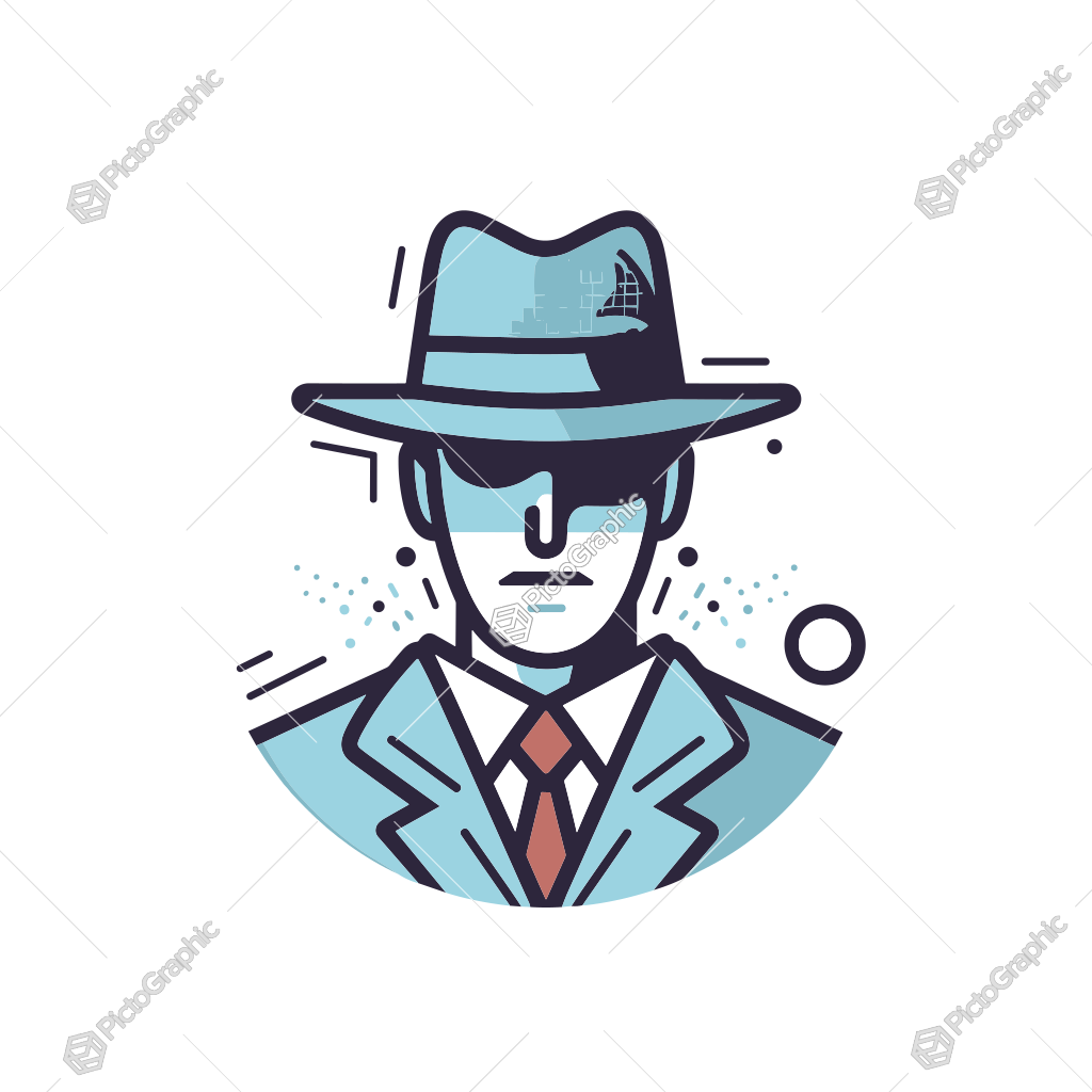 A stylized retro illustration of a person wearing a fedora and sunglasses in a suit.