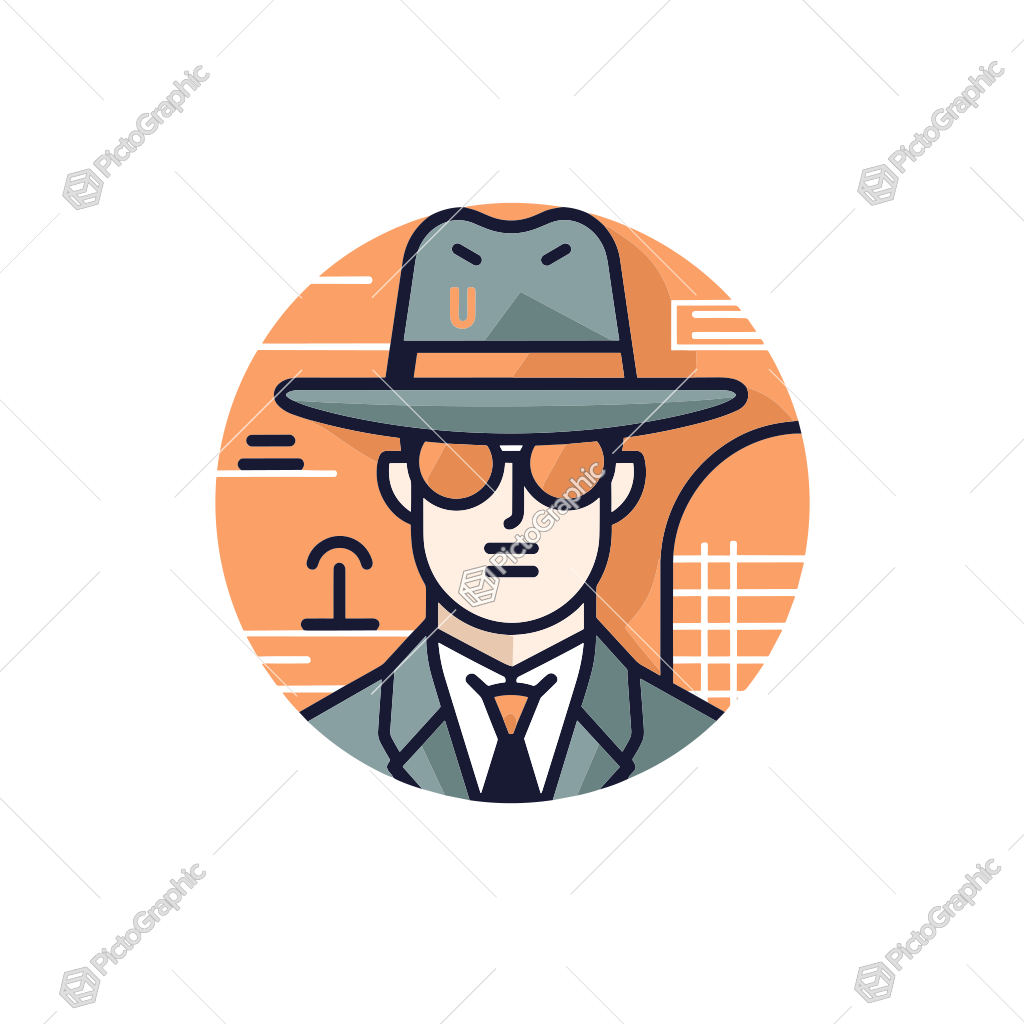 Illustration of a person dressed as a detective or a spy in formal attire with sunglasses and a hat.