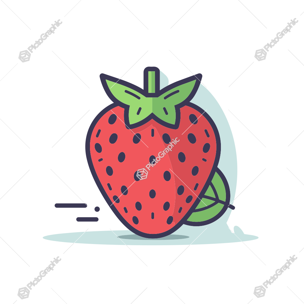 A cartoon illustration of a strawberry.