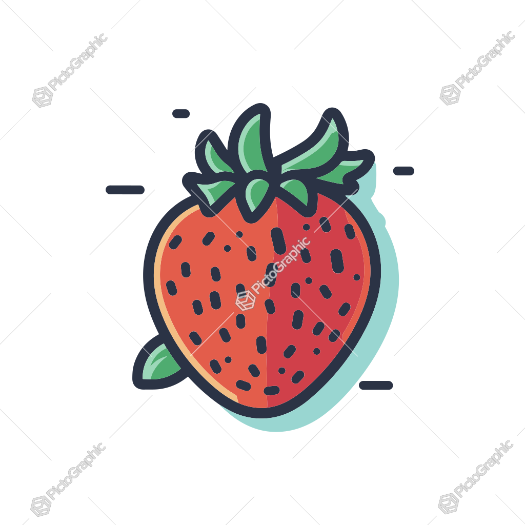 The image shows an illustrated strawberry.