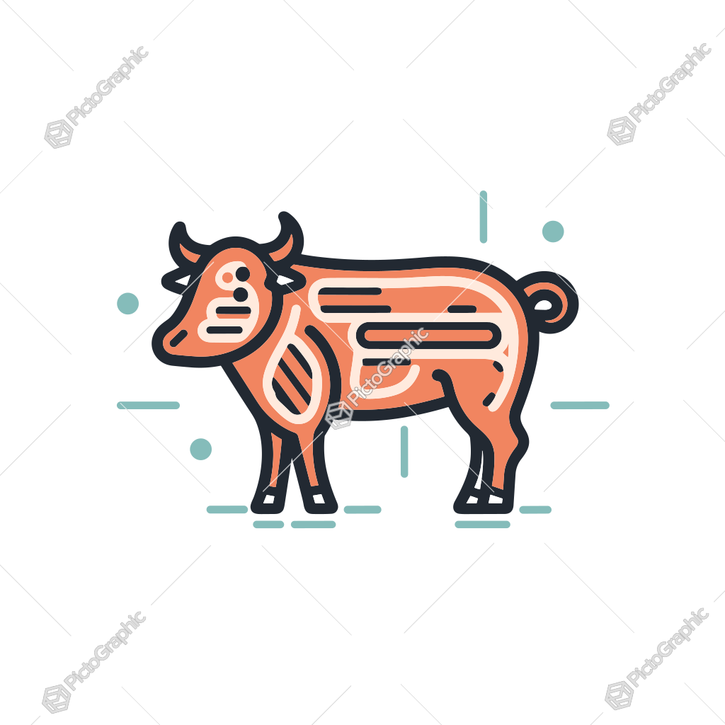 A graphic representation of a cow divided into sections.