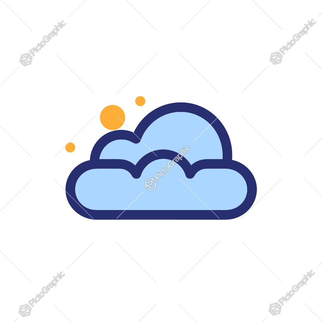 This image contains a cartoon-style depiction of a cloud and sun.