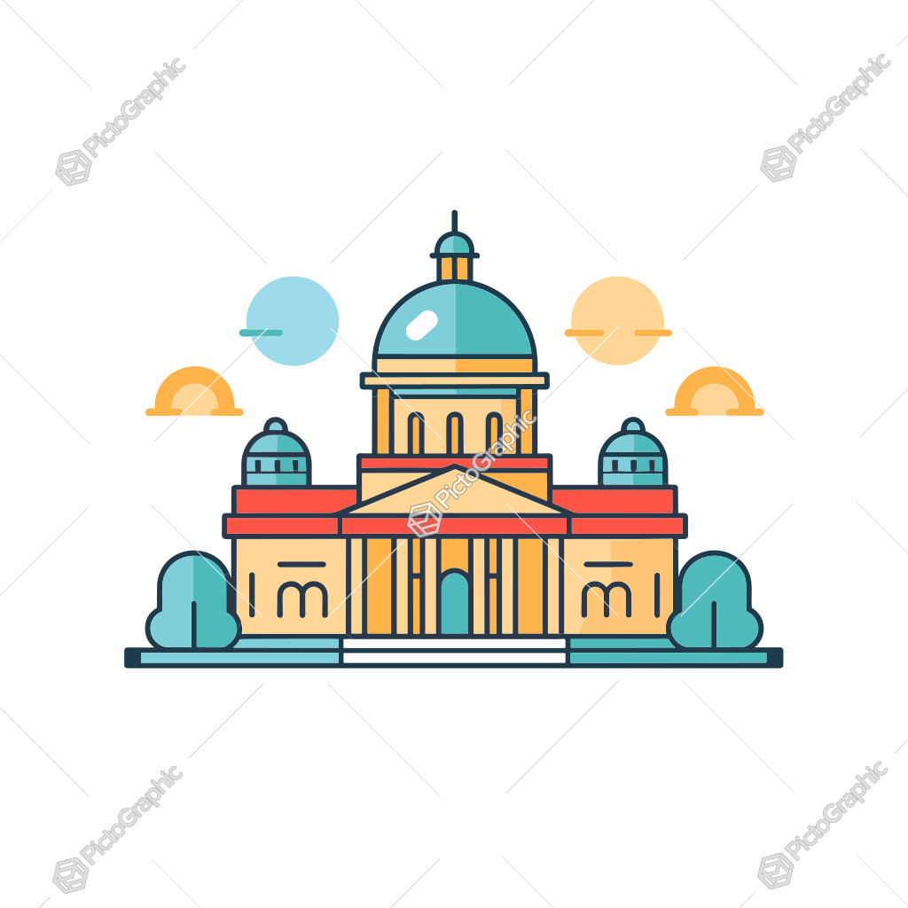 A stylized illustration of a classical dome-building.