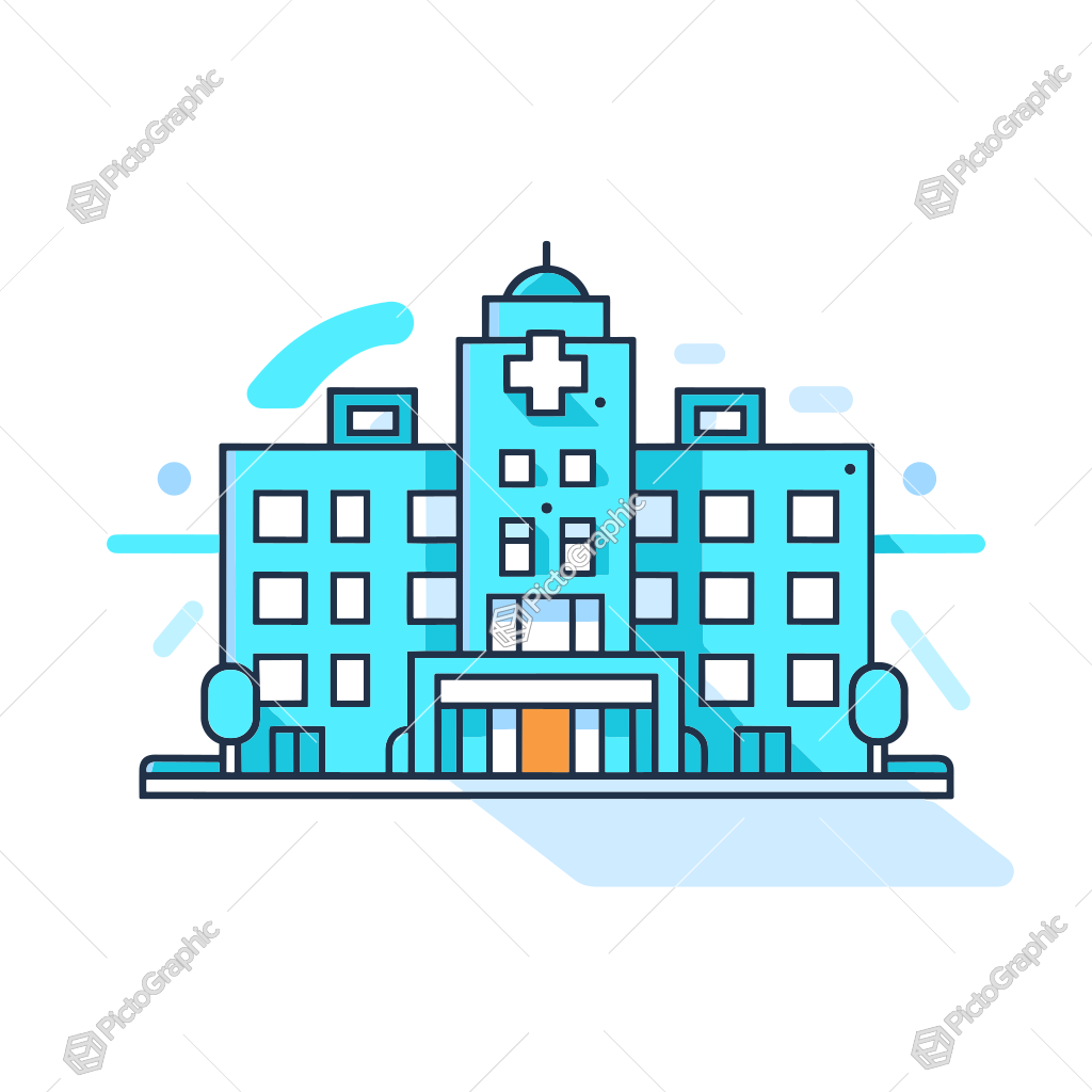 A cartoon illustration of a hospital.